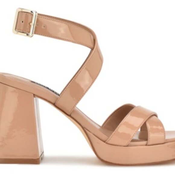 Nine West Shoes Women’s 7.5M Tan Platform Sandals Ankle Strap Square Toe - Picture 4 of 4